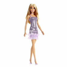 Barbie violetissa pilkullisessa mekossa