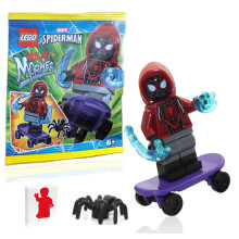 LEGO Marvel Superheroes Spider-Man Across The Spider-Verse Minifigure - Miles Morales Minifigure with Skateboard, Spider, Cool Web Blasts, and Minifig