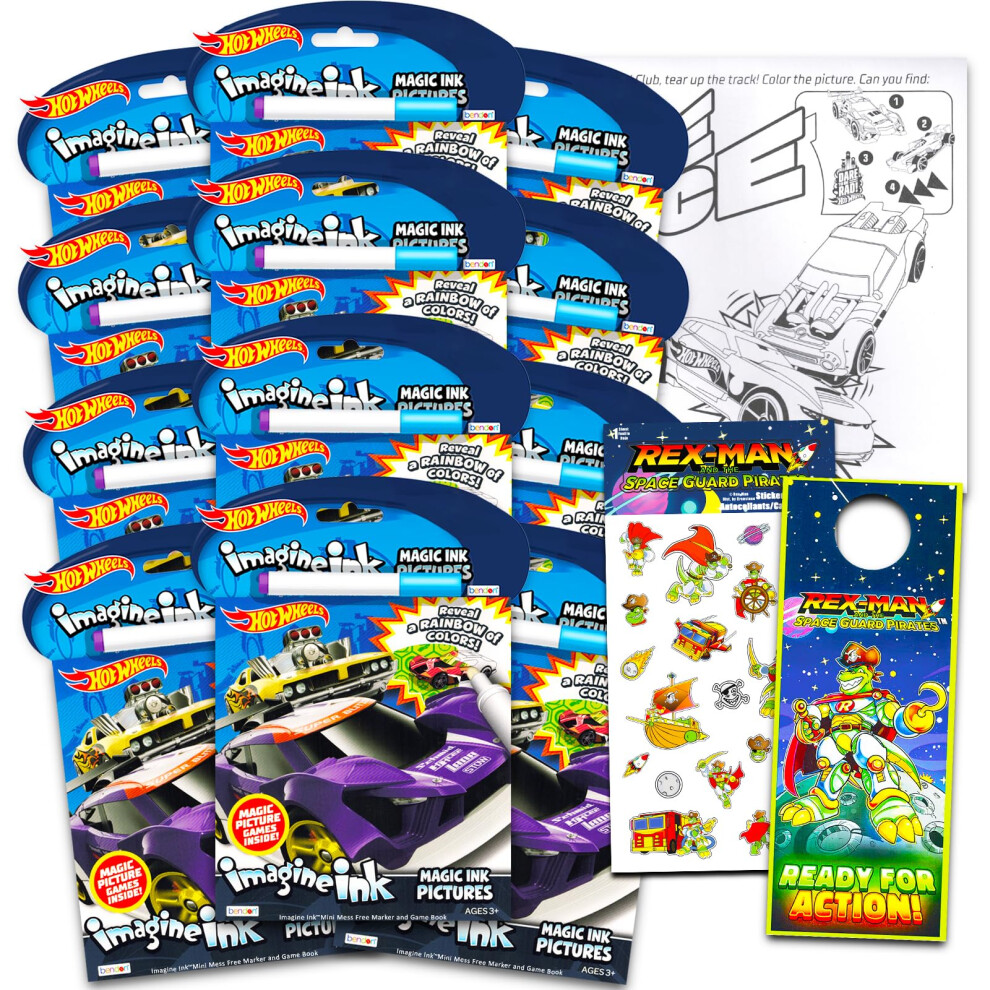 Hot Wheels Imagine Ink Coloring Book Set for Kids - 12 Pack No-Mess Ma