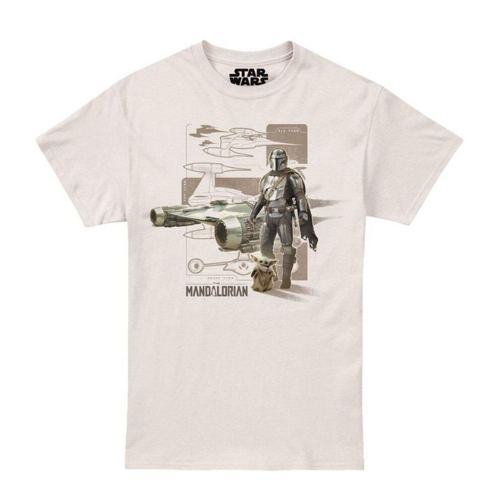 (M, Natural) Star Wars Mandalorian Mens Star Fighter T-Shirt