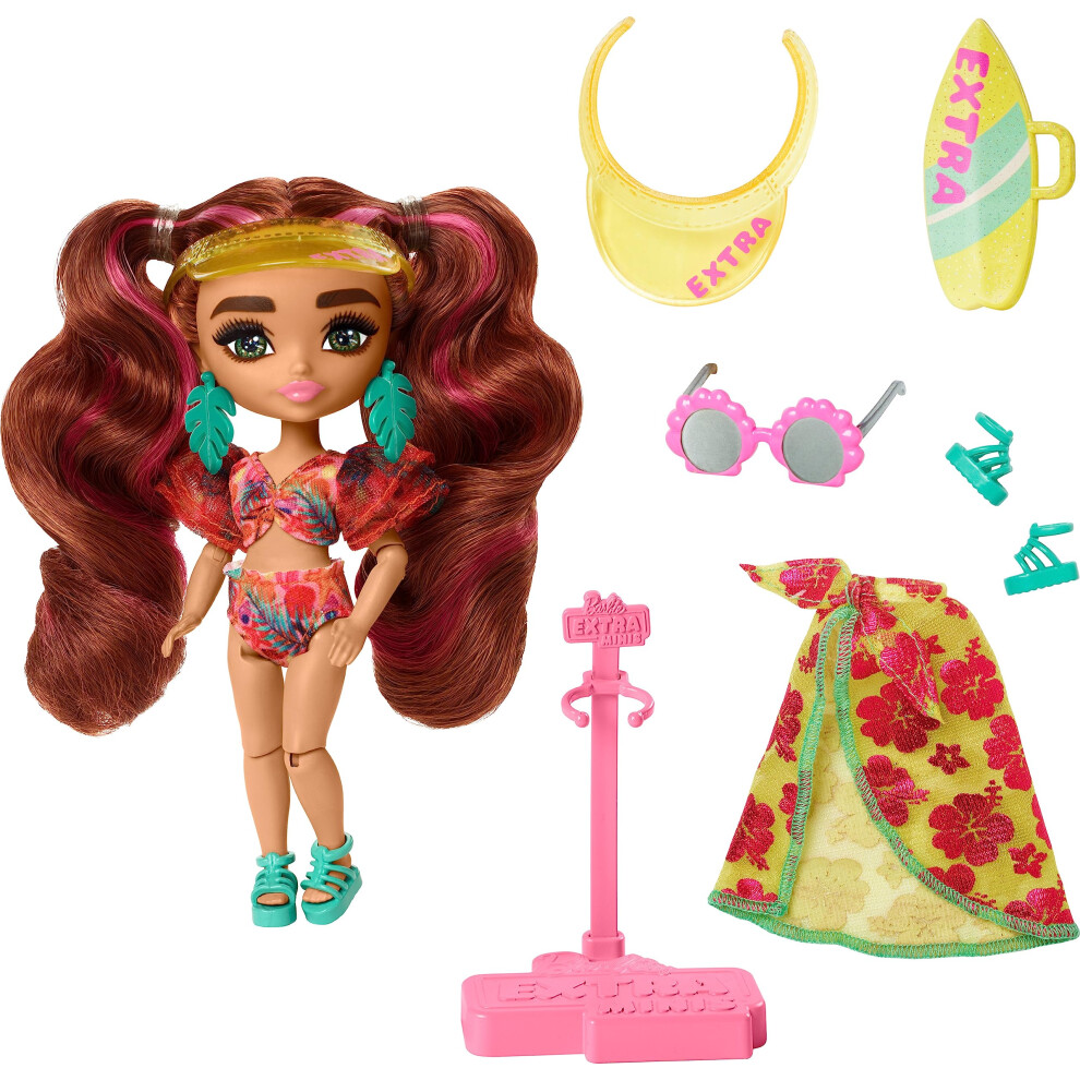 Barbie Extra Fly Minis Travel Doll  Beach Look with Pink-Streaked Pigt