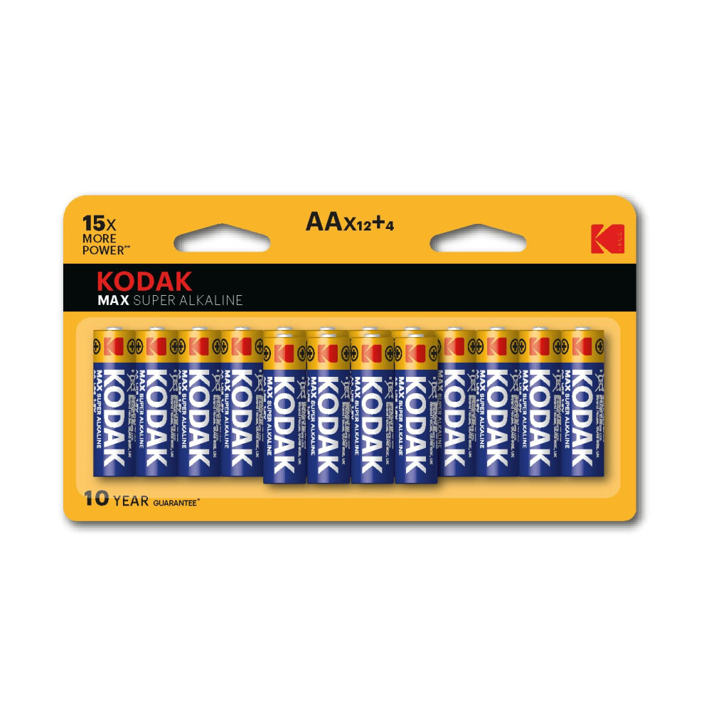 KODAK Alkaline Batteries AA Size Pack (16)  10 Year Shelf Life  Double