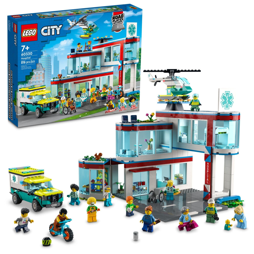 LEGO City Hospital Building Set 60330 with Toy Ambulance  Rescue Helic