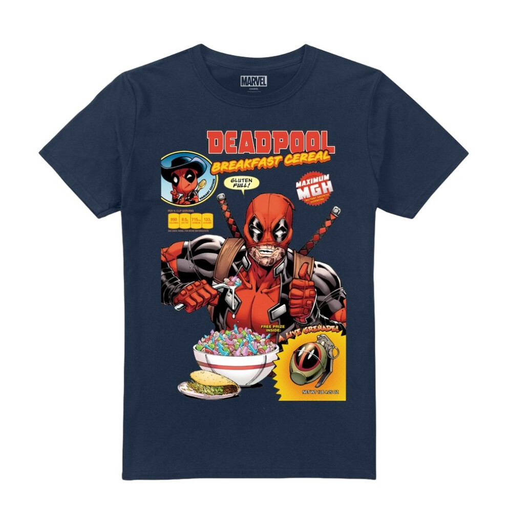 (S, Navy) Marvel Mens Deadpool Cereal T-Shirt