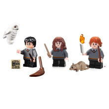 Combo minifigure LEGO Harry Potter - Harry Potter Hermione Ron Weasley (con bacchette magiche e espositori)