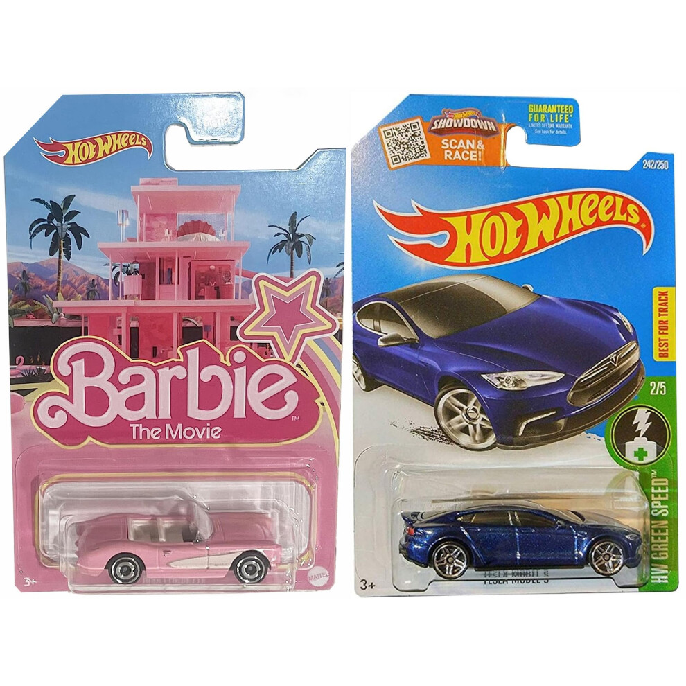 Hot Wheels 1956 Corvette 2023 Barbie The Movie Bundled with Tesla S 1: