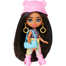 Barbie Extra Mini Minis Bambola da Viaggio con Capelli Castani, Felpa a Zebra & Pantaloni Leopardati