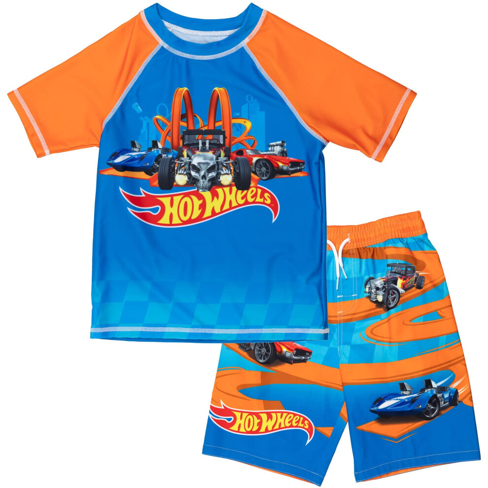 Hot Wheels Toddler Boys Raglan Pullover Swim Rash Guard Swim Trunks Bl