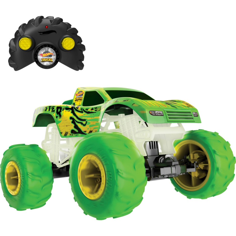 Hot Wheels Monster Trucks 1:15 Scale Gunkster RC Truck  Glows in The D