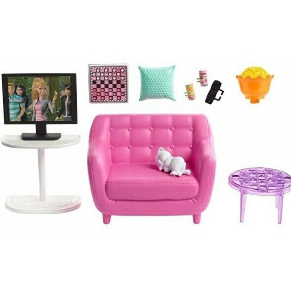 Barbie Indoor Furniture Playset  Living Room Includes Kitten  Furnitur