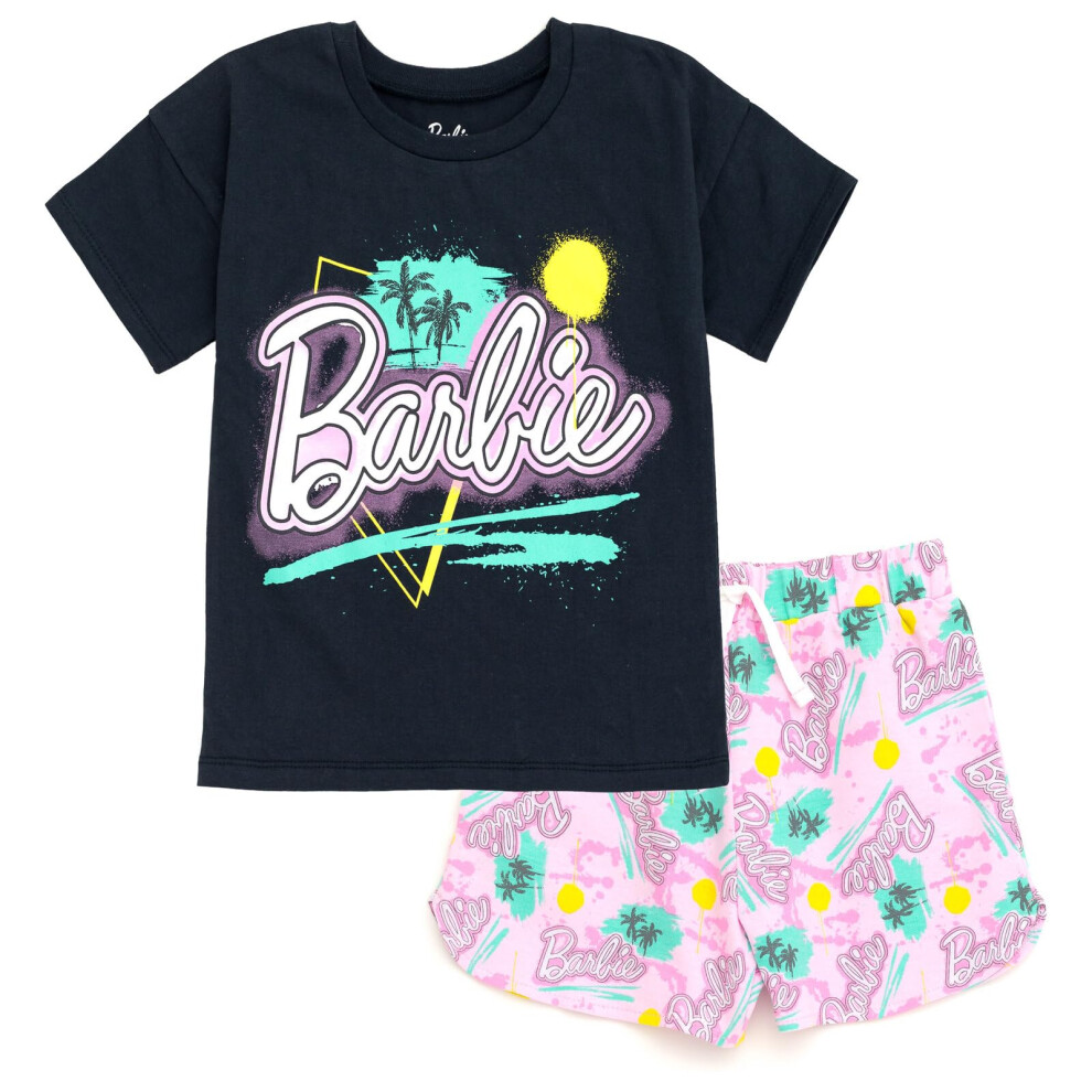 Barbie Little Girls T-Shirt and French Terry Dolphin Shorts Outfit Set