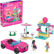 MEGA Barbie Auto-Bausatz, Cabrio & Eisdiele mit 225 Teilen, 2 Mikro-Puppen und Zubehör, Pink