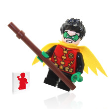 LEGO Superhjältar DC Batman Minifigur - Robin (Grön Mask och Gul Kappa) med Staf och Minifigurland Platta 76122