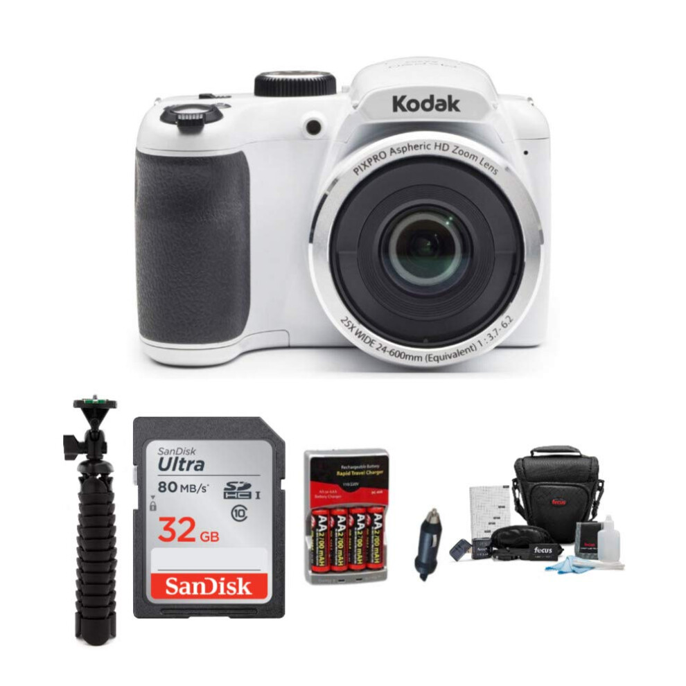 Kodak PIXPRO AZ252 Digital Camera (White) Bundle with 32GB SD Card  Tr