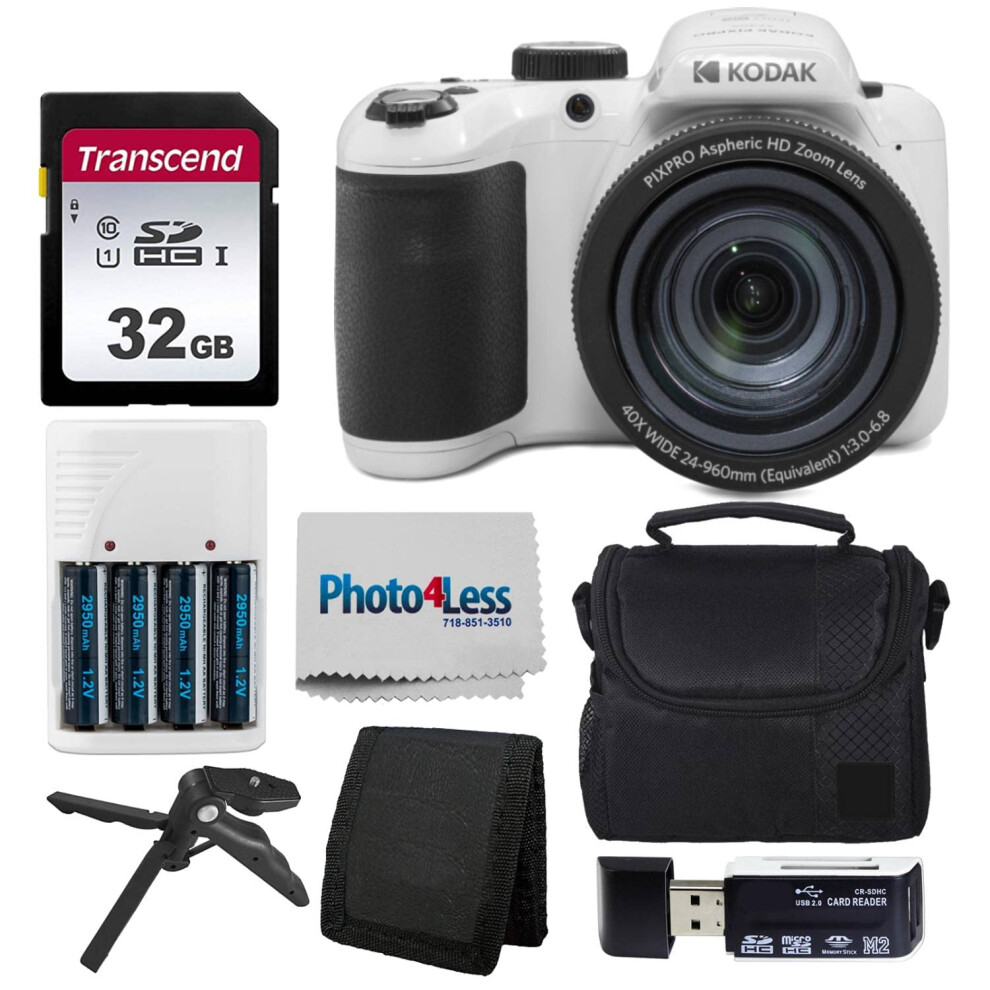 Kodak PIXPRO AZ405 Digital Camera (White) Bundle with Case  32 GB SD M