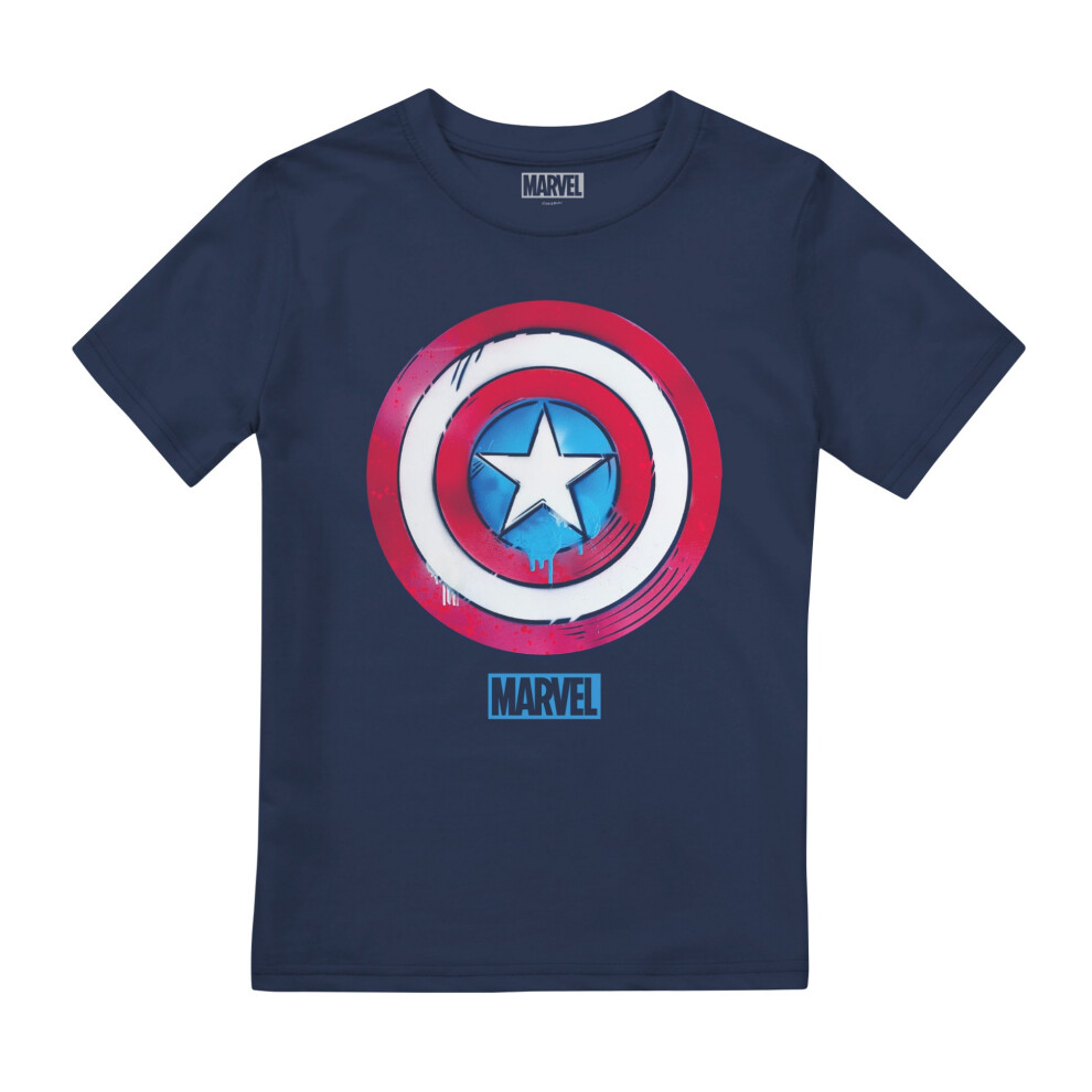 (12-13 Years, Navy) Captain America Childrens/Kids Drip Shield T-Shirt