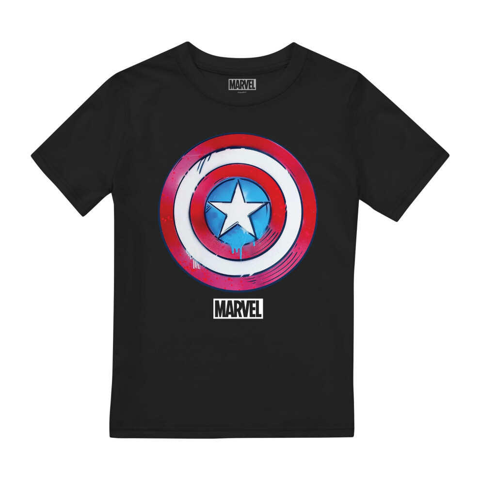 (9-10 Years, Black) Captain America Childrens/Kids Drip Shield T-Shirt