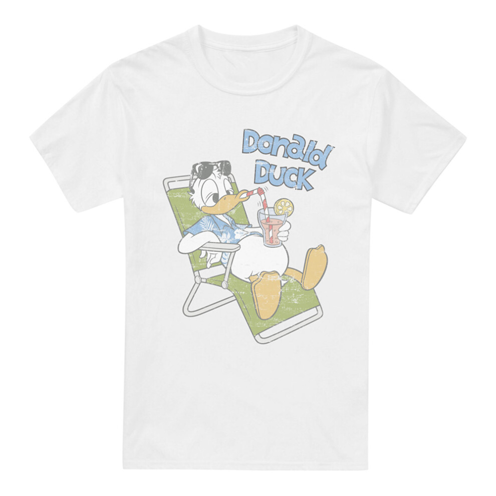 (XL, White) Mickey Mouse & Friends Mens Donald Duck Chilling T-Shirt