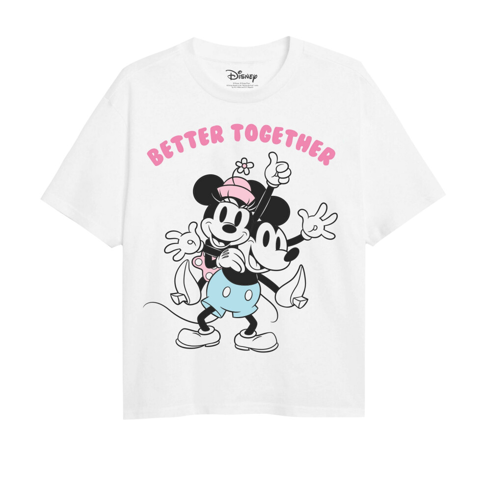 (7-8 Years, White) Disney Girls Better Together Mickey & Minnie Mouse T-Shirt