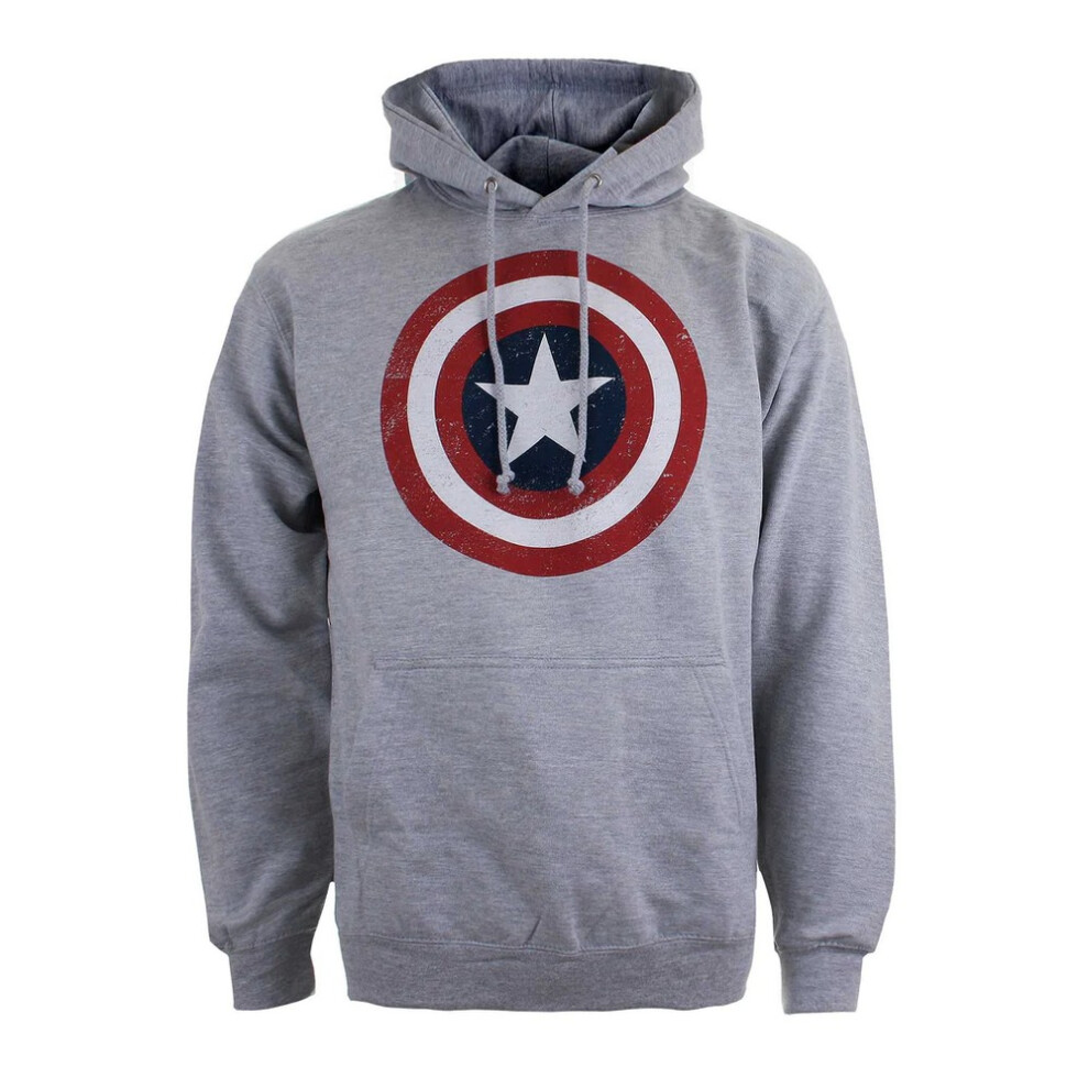 (XXL, Heather Grey) Captain America Mens Shield Hoodie