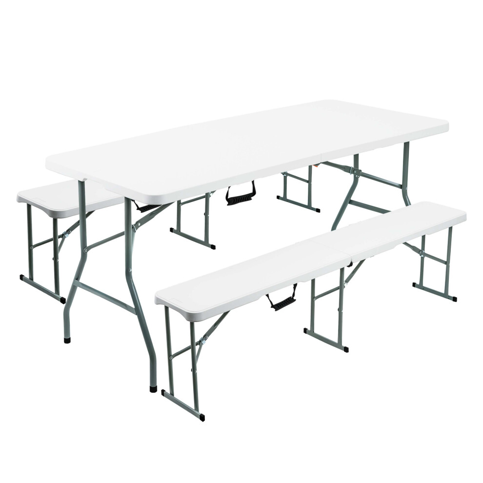 ([1 x 6Ft Table] + [2 x Bench]) 6FT CATERING CAMPING HEAVY DUTY FOLDING TRESTLE TABLE PICNIC BBQ PARTY BENCH