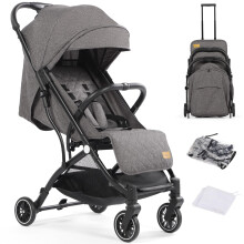 (Dark Grey) Lightweight Travel Stroller Compact Baby Pushchair with Adjustable Seat, Mosquito Net, Rain Cover, One-Hand Folding Buggy with 5-Point Harness