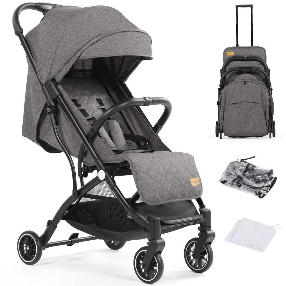 ( Grey) Lightweight Travel Stroller Compact Baby Pushchair With Adjustable Seat, Mosquito Net, Rain Cover, One-Hand Folding Buggy With 5-Point Har Dark/Grey Hello-5Ive