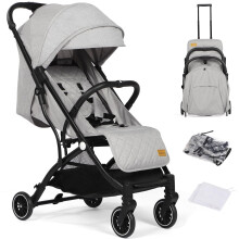(Light Grey) Lightweight Travel Stroller Compact Baby Pushchair with Adjustable Seat, Mosquito Net, Rain Cover, One-Hand Folding Buggy with 5-Point Harness