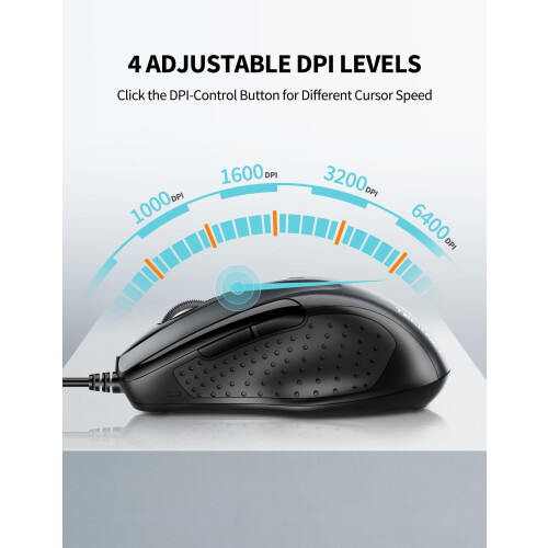 TeckNet TECKNET USB Wired Mouse  6-Button Corded Mouse with 4 Adjustable DPI 1