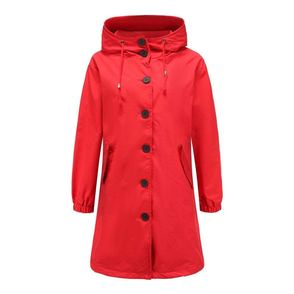 (red, M) Women Waterproof Long Sleeves Jacket Ladies Windproof Lightweight Trench Raincoat