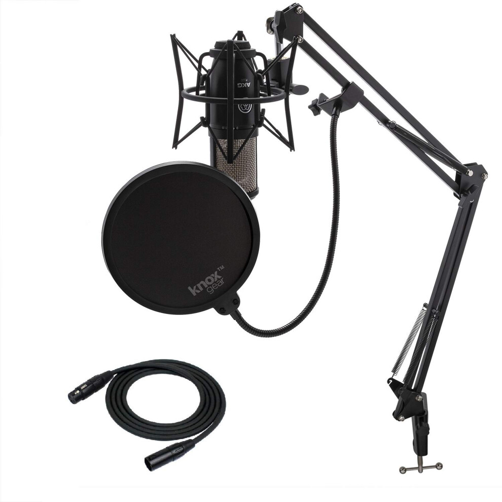 AKG P220 Condenser Microphone Bundle with Studio Stand  Pop Filter and