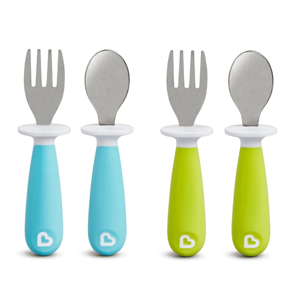 Munchkin Raise Toddler Plastic Fork and Spoon Utensil Set  4 Pack  Blu