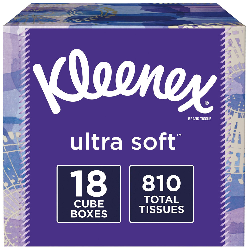 Kleenex Ultra Soft Facial Tissues  18 Cube Boxes  45 Tissues per Box (