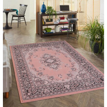 (Blush Pink, Round 120x120 cm (4x4')) Lancashire Traditional Rug Living Room Medallion Floral Bordered Rug