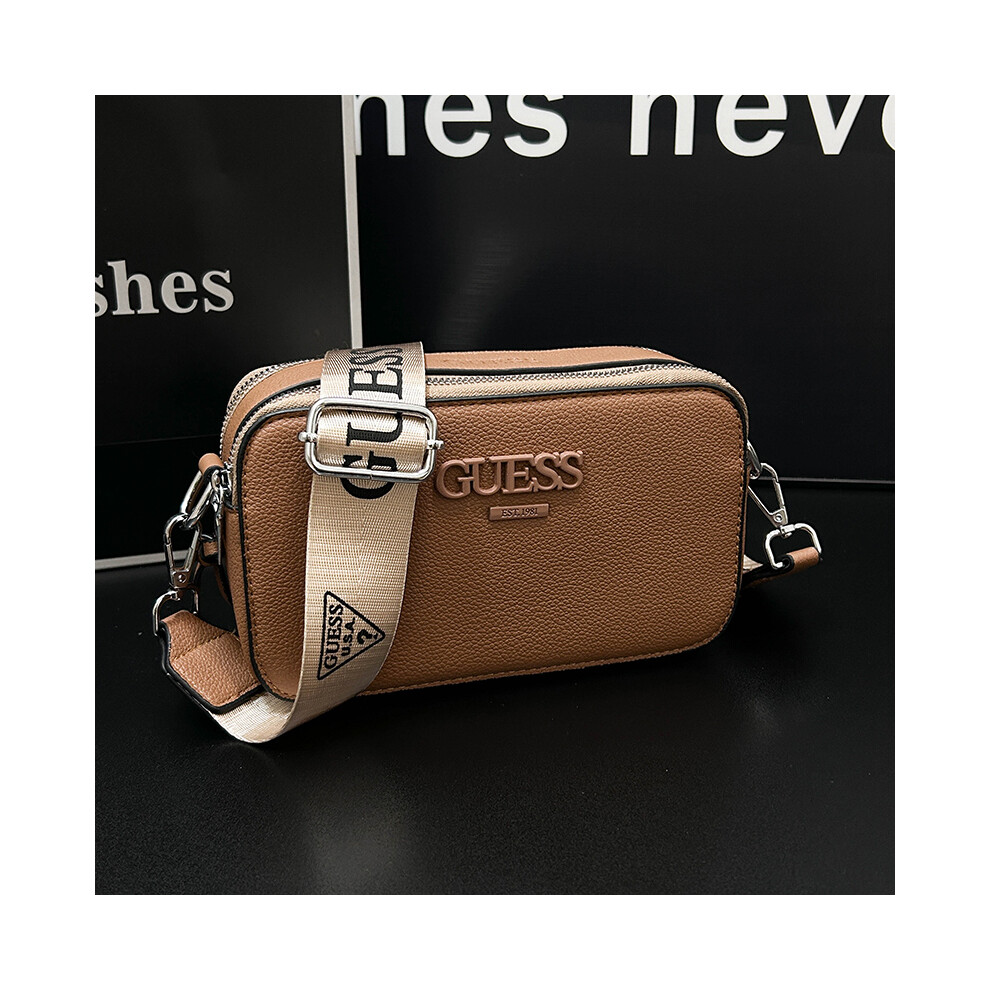 (Khaki) New camera bag letter shoulder crossbody women's bag portable fashion trend crossbody small square bag