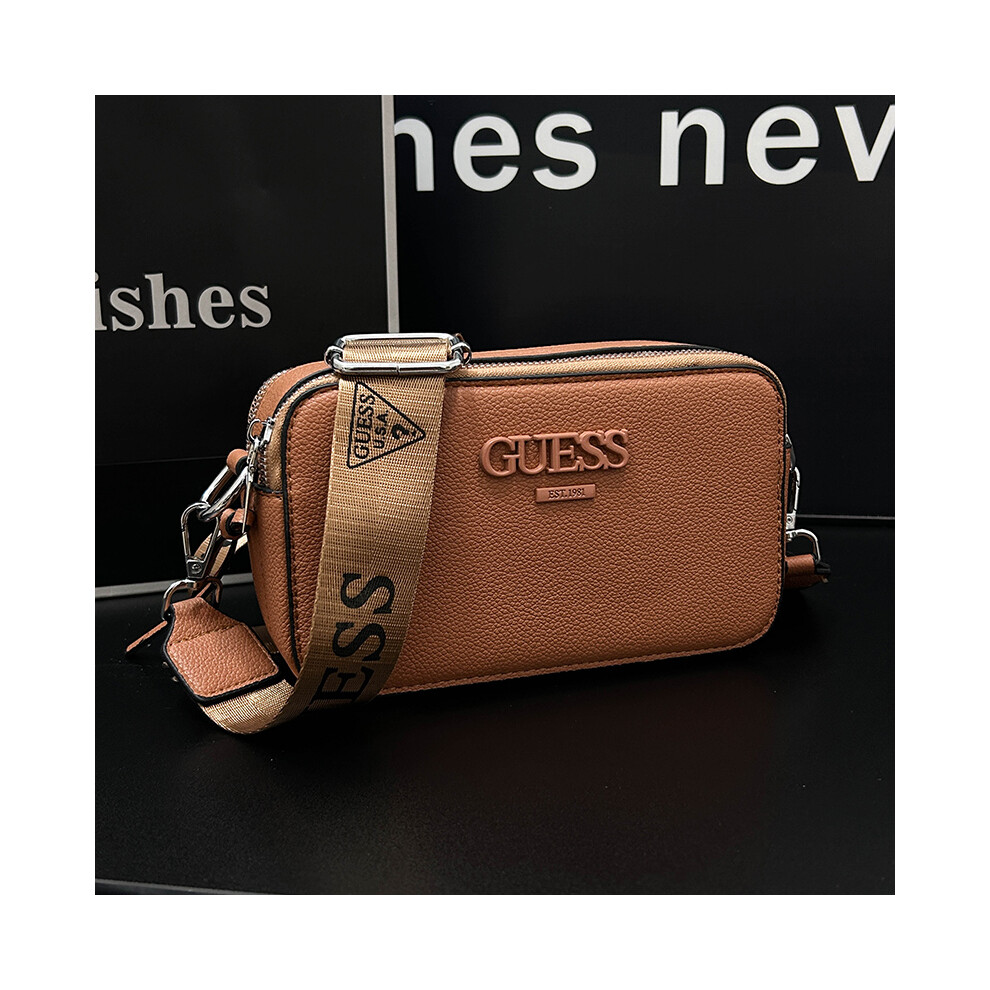 (Brown) New camera bag letter shoulder crossbody women's bag portable fashion trend crossbody small square bag