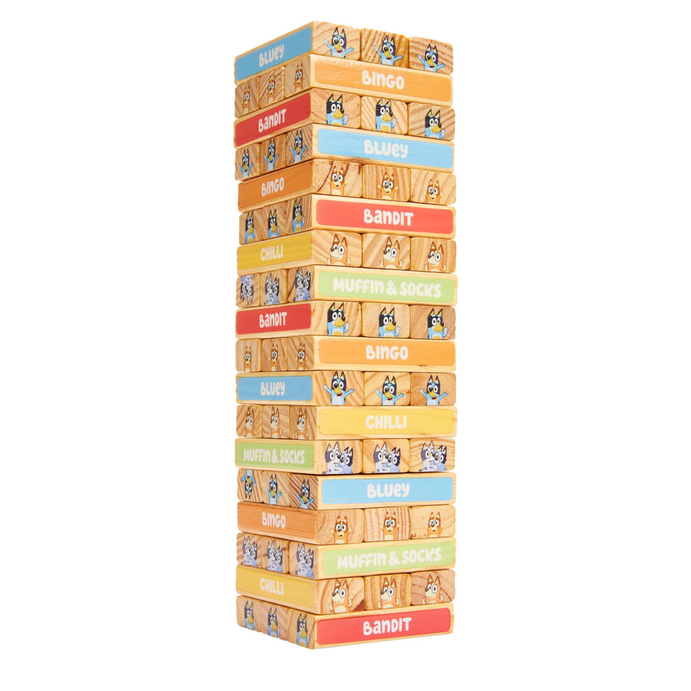 BLUEY Tumbling Tower - 54 Colorful Wooden Blocks - Fun Family Game - F