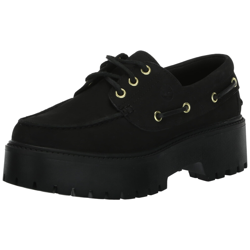 Timberland Women's Stone Street Platform Boat Shoe  Black  9