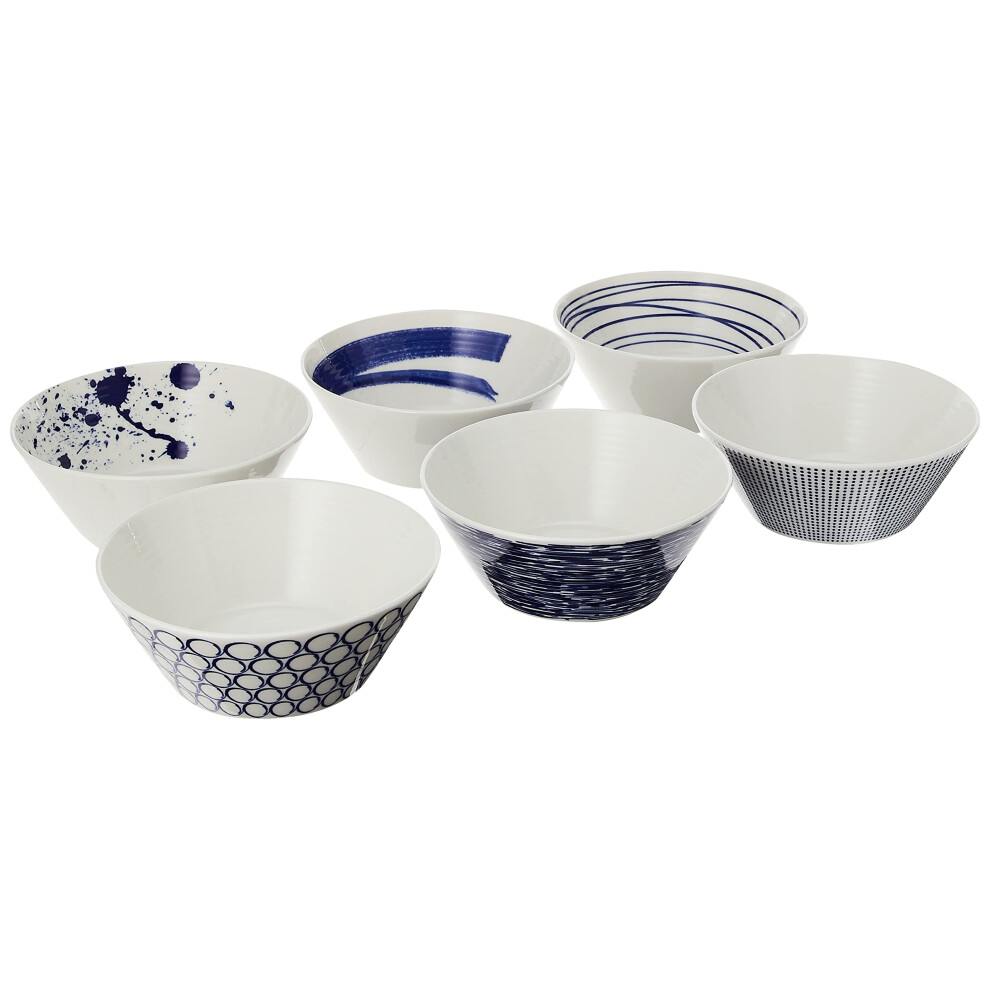 Royal Doulton Porcelain Pacific Mixed Patterns Bowls Set of 6  Blue/Wh-image-OPC-PFPQX2R-NEW