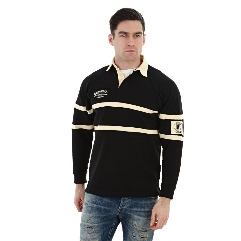 Guinness Traditional Black and Cream Longsleeve Rugby Jersey  Official