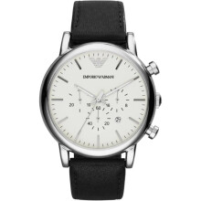 Emporio Armani Men's Chronograph Stainless Steel and Black Leather Wat