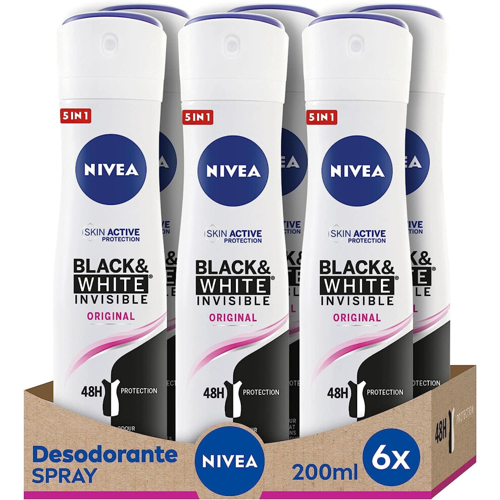 NIVEA Black & White Invisible Original Spray 6 Pack (6 x 200 ml)  Femi