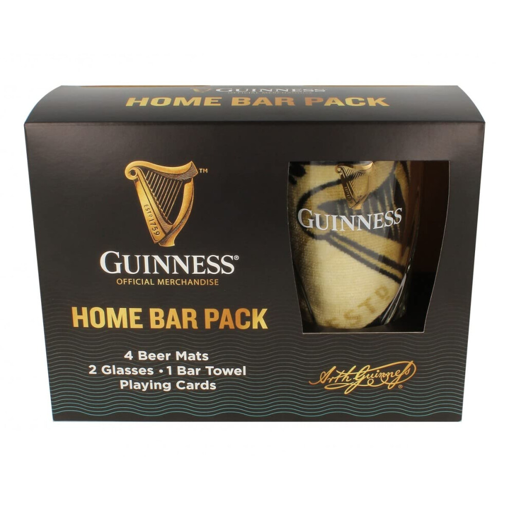 Guinness Official Home Bar Pack | Includes Pint Glasses Beer Mats Ba