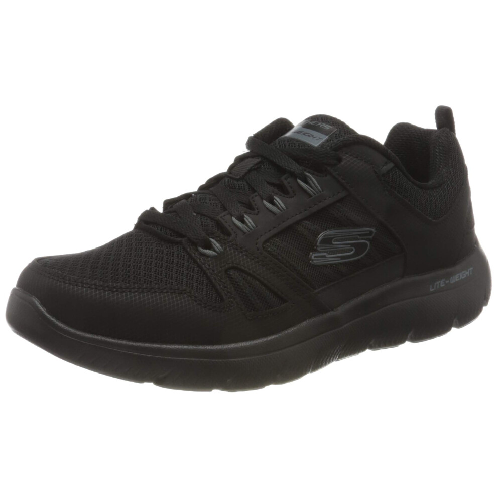 Skechers Men's Sneaker  Black Leather Pu Mesh Black Trim  9