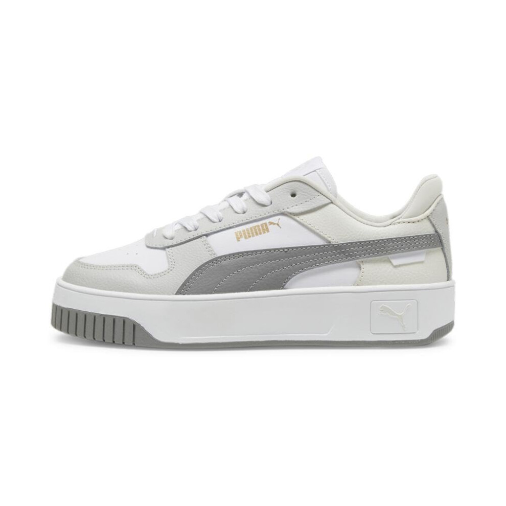 PUMA Women's Carina Street Sneaker  White-Stormy Slate Gold  8