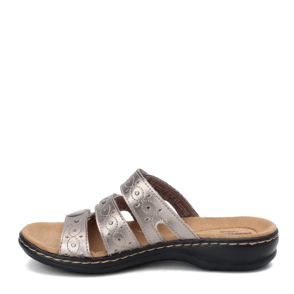 Clarks Women's Leisa Cacti Slide Sandal  Pewter Leather  7 M US