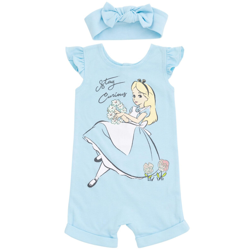 Disney Alice in Wonderland Toddler Girls French Terry Romper and Headb