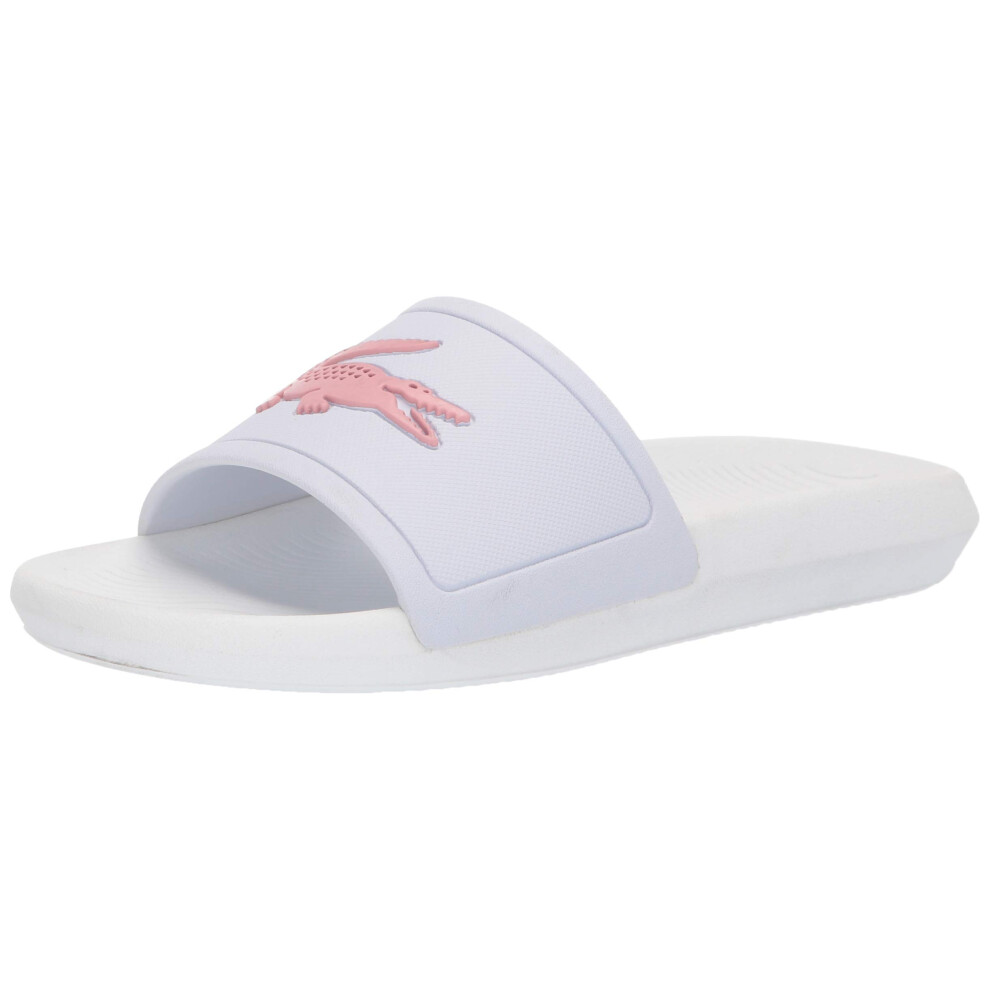 Lacoste Womens Croco Slide Slide Sandal  White/Light Pink  10 M US