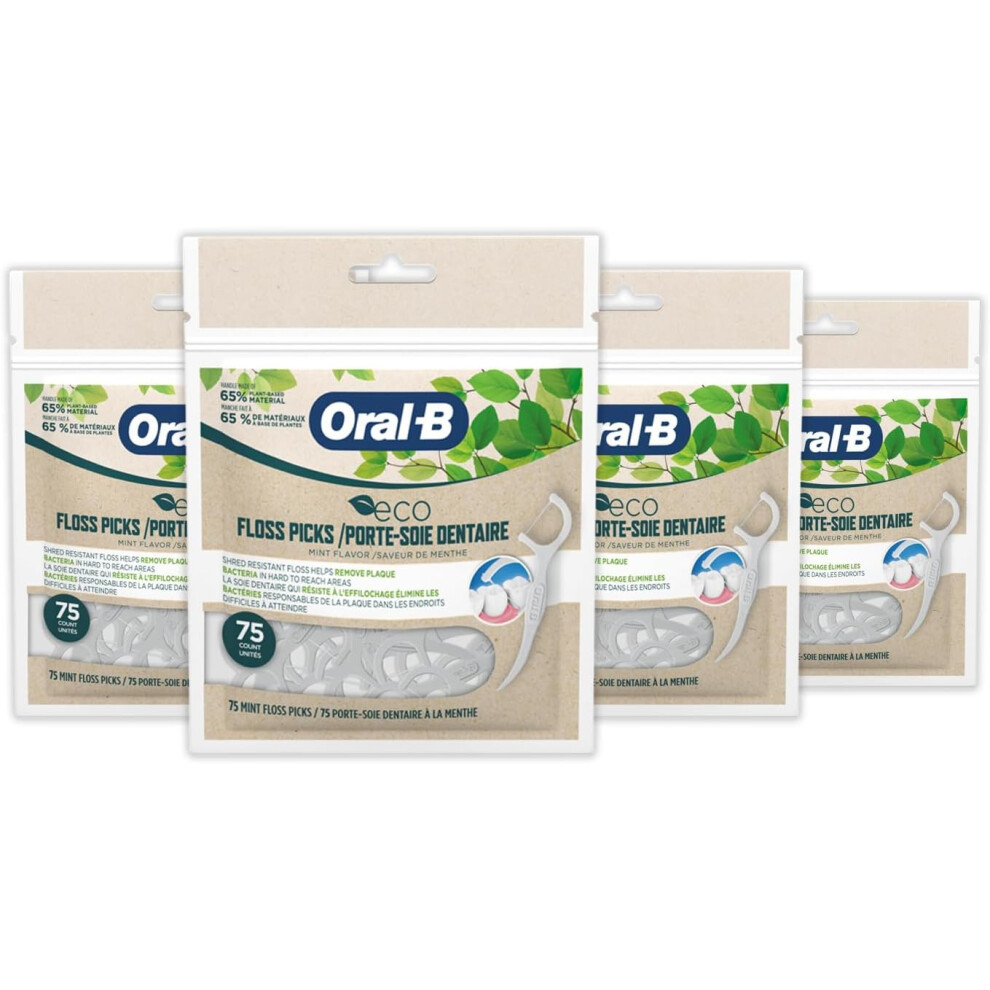 Oral-B eco Sustainable Dental Floss Picks  Mint  75 Picks (Pack of 4)