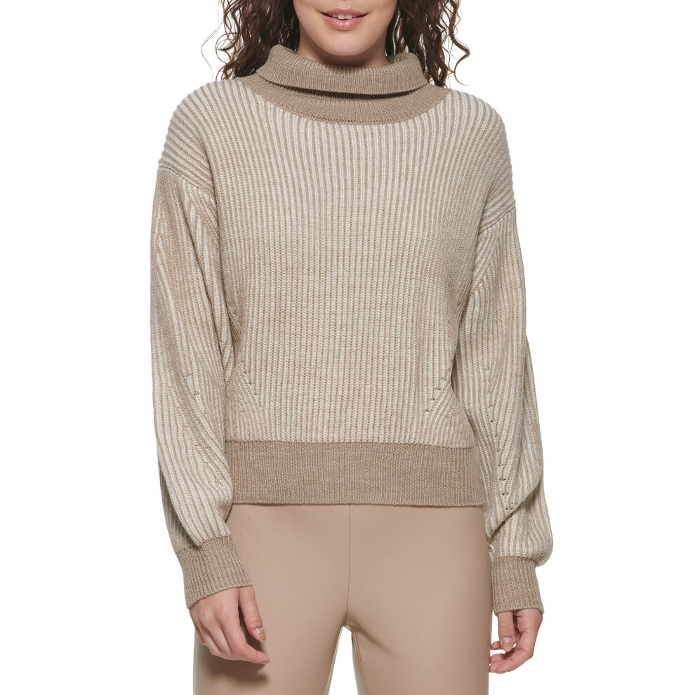 DKNY Women's Bubble Sleeve Warm Cozy Sportswear Sweater Mushroom/Ivor